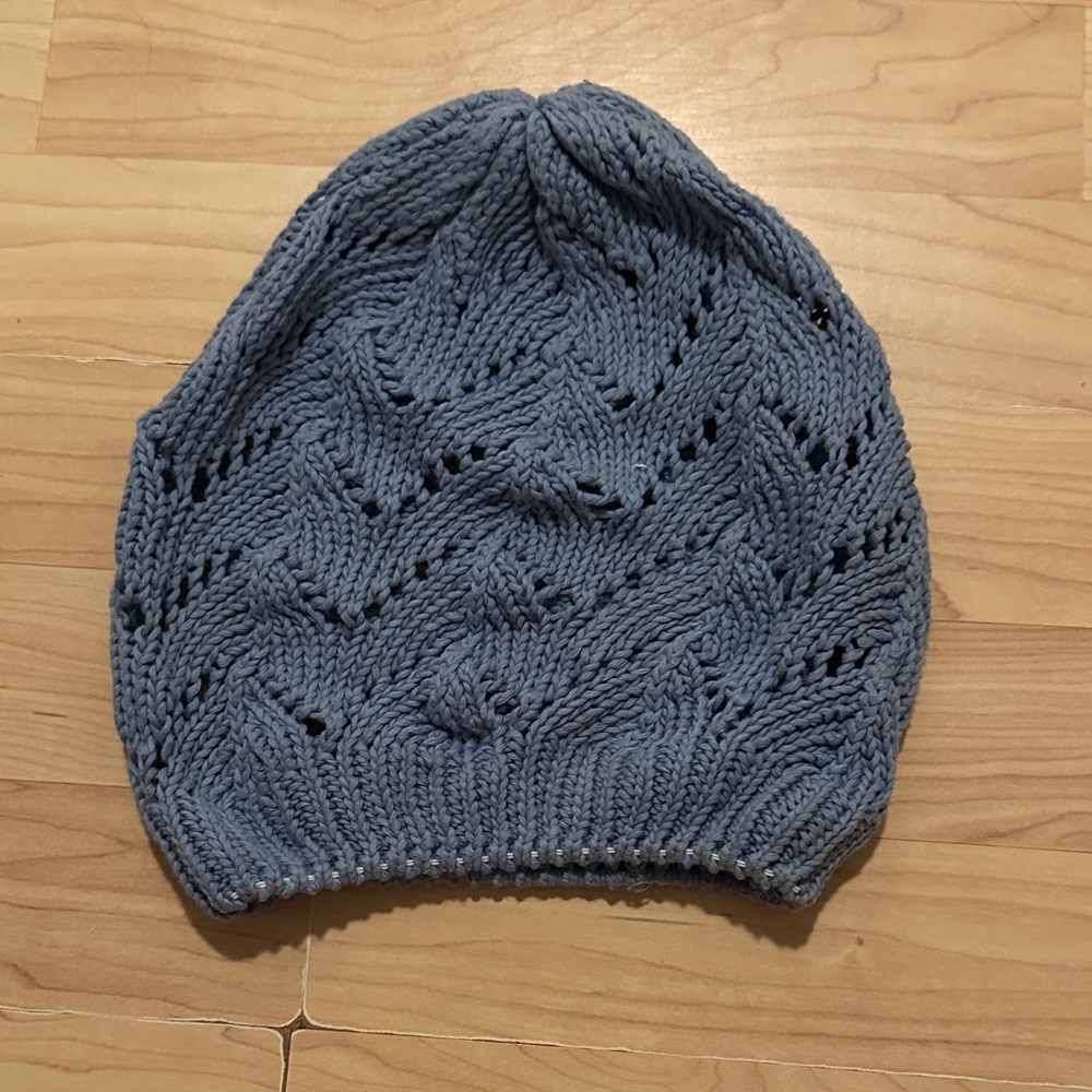 Textured Blue Knit Beanie